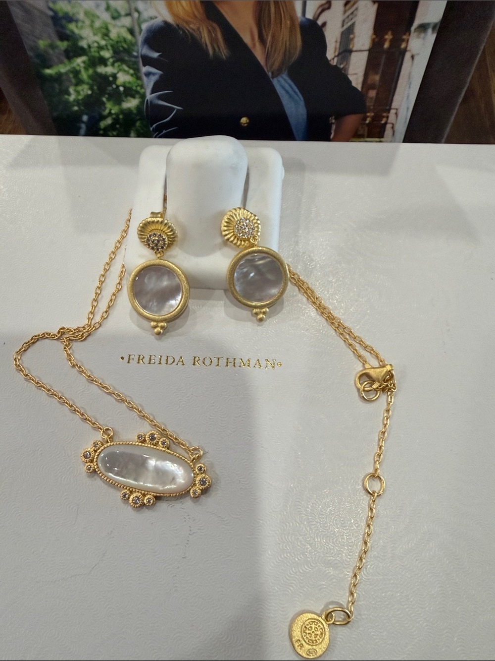 Freida Rothman Gold and Mother-of-Pearl Necklace & Earring Set